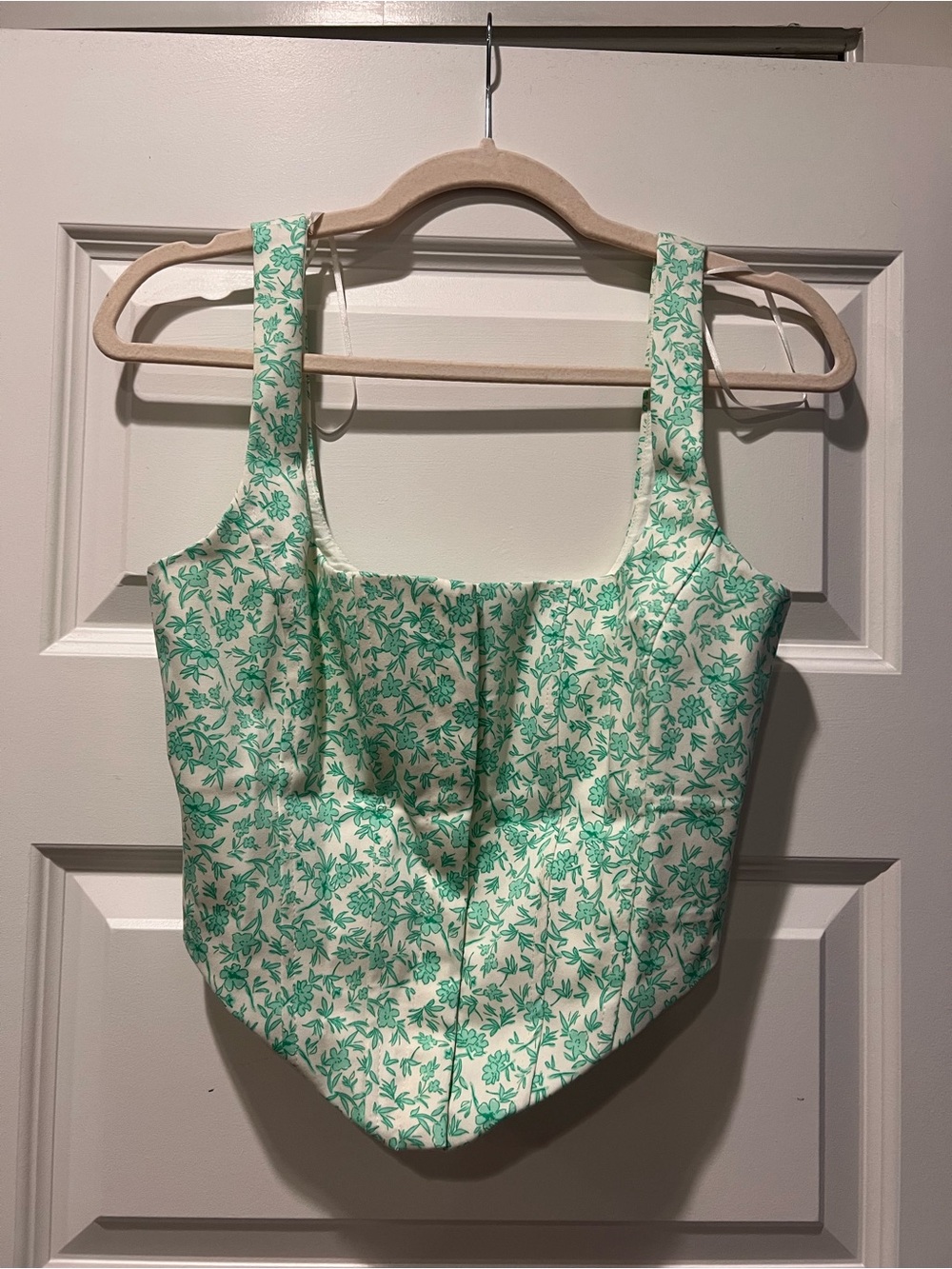 Zara Mint Green Floral Square-Neck Camisole